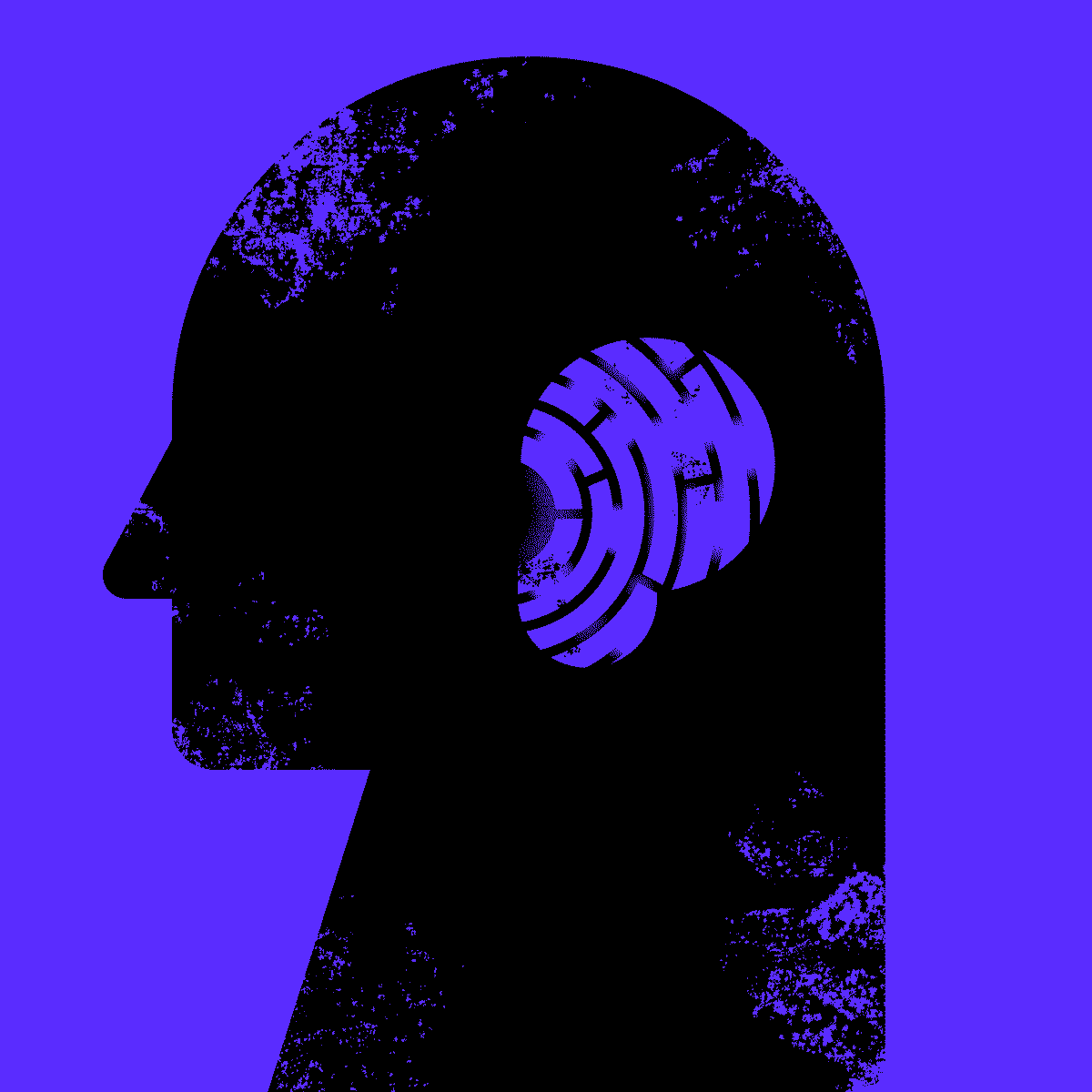 Abstract illustration of a silhouette of a head focusing on the ear.